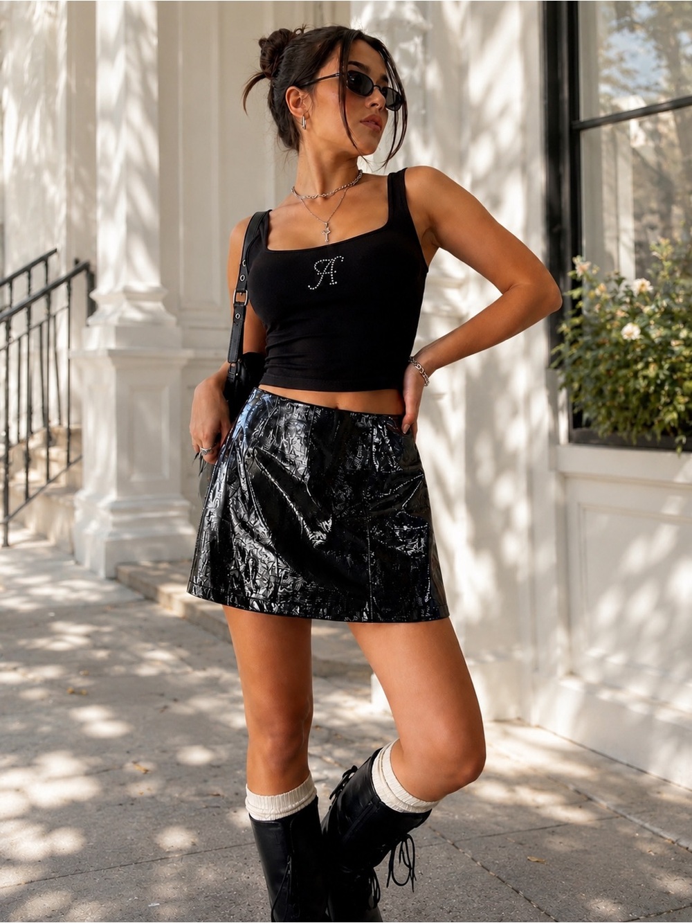 Abercrombie & Fitch Black Vegan Leather Mini Skort XXS